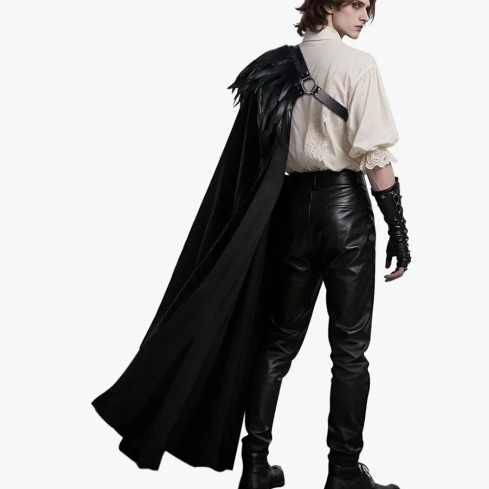 Black Half Shoulder Cape + Feather Shrug - Picture 2 of 6